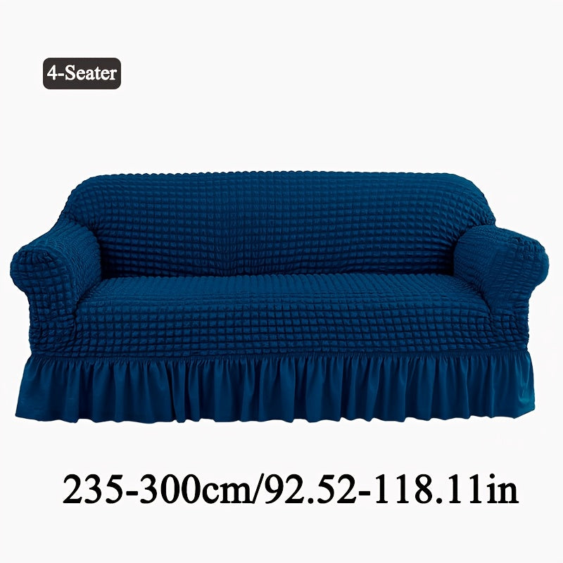 Seersucker Sofa Slipcover Elastic Band Closure Pet-Friendly All-Purpose Sofa Cover for Living Room Home Decor Protection