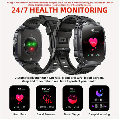 Flashlight Compass Outdoor Smartwatch for Men 100+ Sport Modes Sleep Monitor Pedometer Calorie Tracker for a Home Lash Beauty Routine