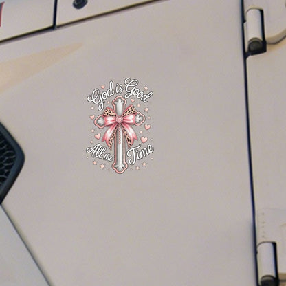 God Is Good All the Time Cross-and-Bow Decal in 5.12-Inch One- or Four-Piece Checkout Options