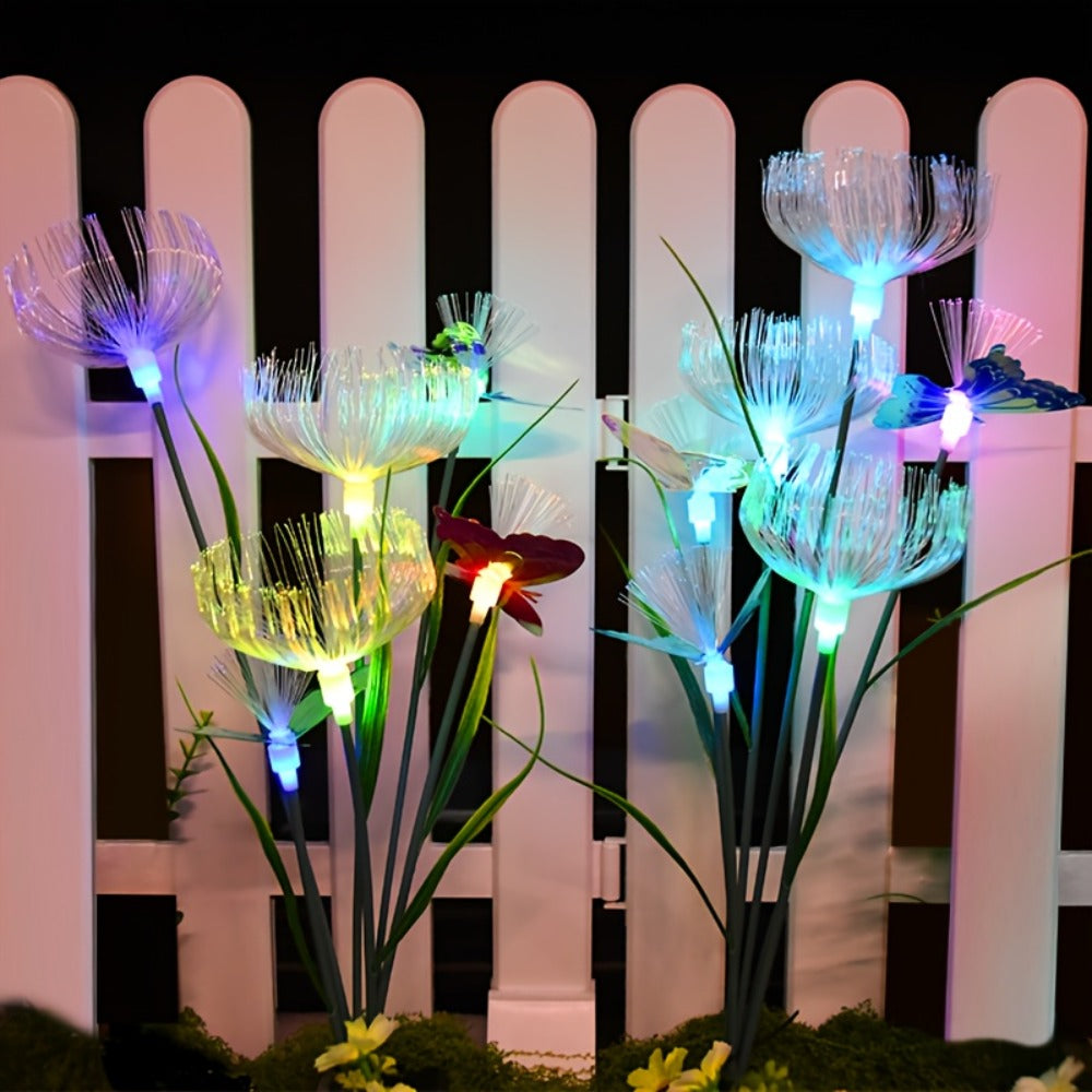 Solar Garden Light Fiber Optic Jellyfish Stakes 4-Pack with 7-Color LEDs and IP65 Rating for Outdoor Garden Decor