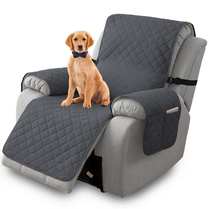 One-Piece Quilted Recliner Chair Cover with Wide Arm Wings, Back Strap and Eight Color Options