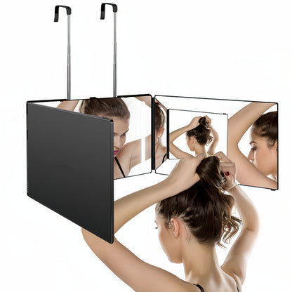 Barber Mirror, 3 Way Mirror for Self Hair Cutting with LED Lights, 360° View Anti-Fog HD Glass USB Rechargeable Folding Barber Mirror