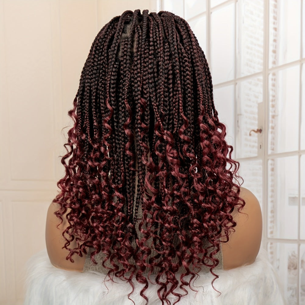 Goddess Square-Braid Wig with Curly Ends in 14- or 16-Inch Lengths and Black, Burgundy or Brown Colors