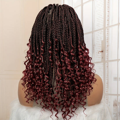 Goddess Square-Braid Wig with Curly Ends in 14- or 16-Inch Lengths and Black, Burgundy or Brown Colors