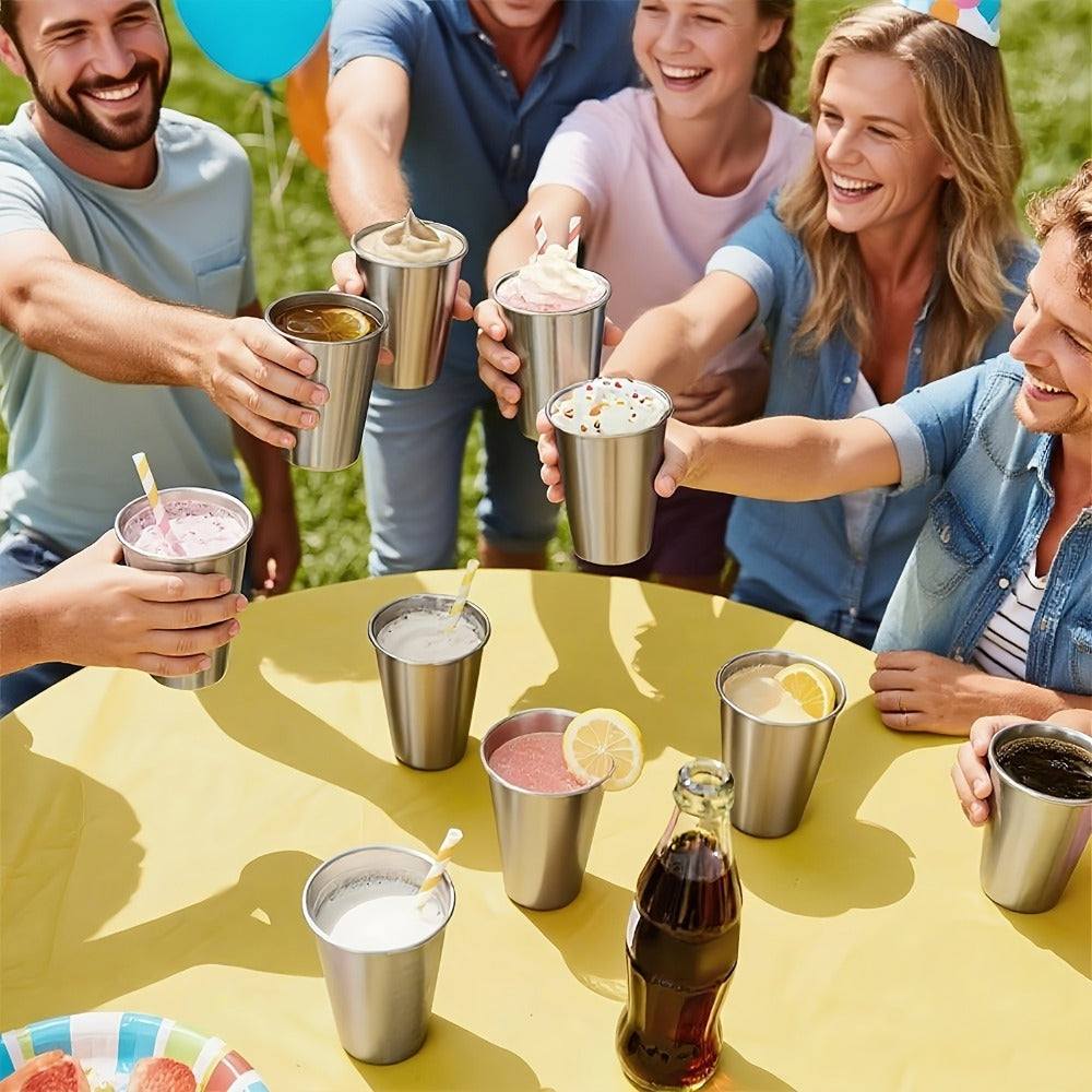 Stainless Steel Pint Glasses 12 Pack 16oz, Unbreakable Metal Drinking Cups, Commercial Grade Stackable Barware