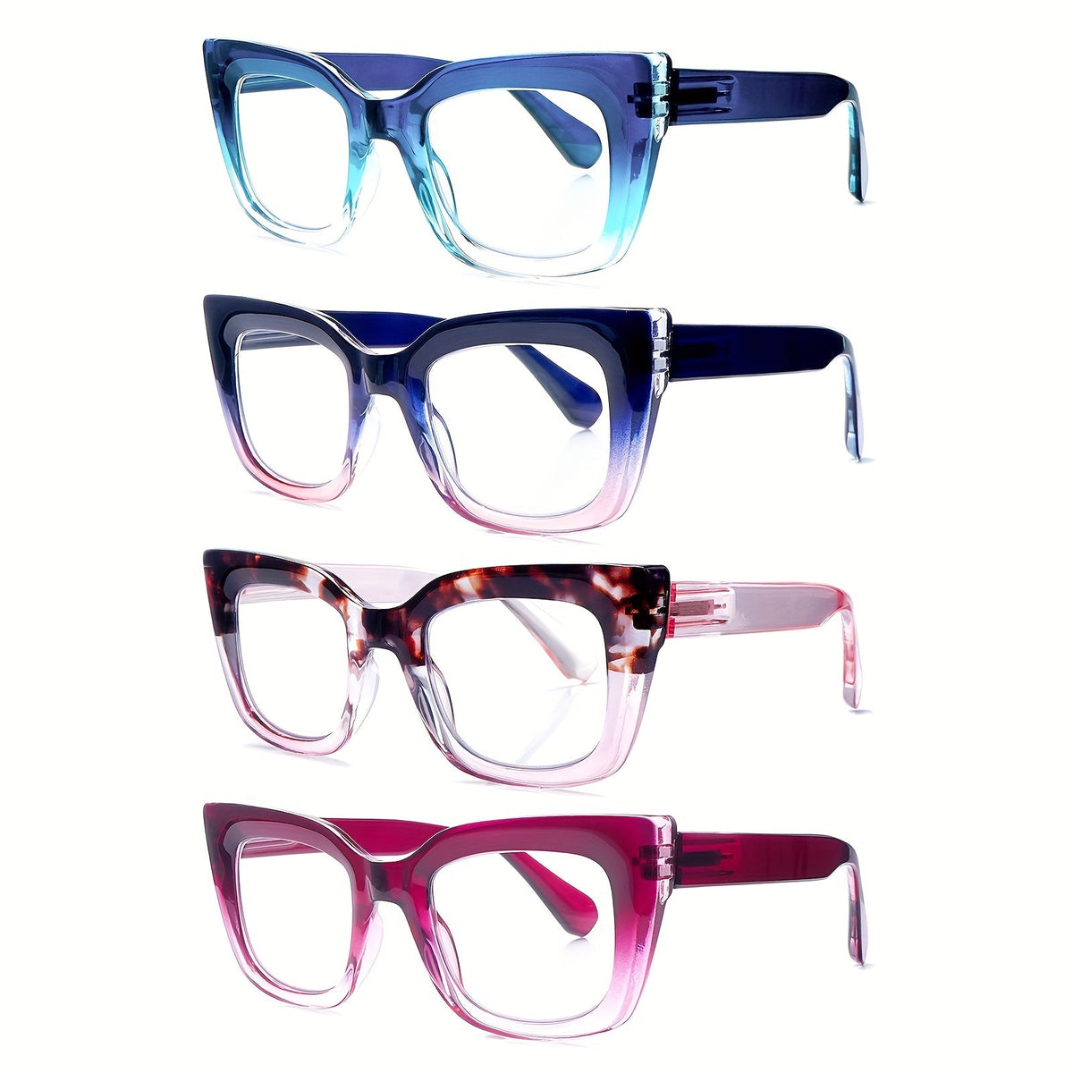 Reading Glasses 4-Pack Cat-Eye Floral Gradient Frames with Metal Spring Hinges and 1.0x to 4.0x Options