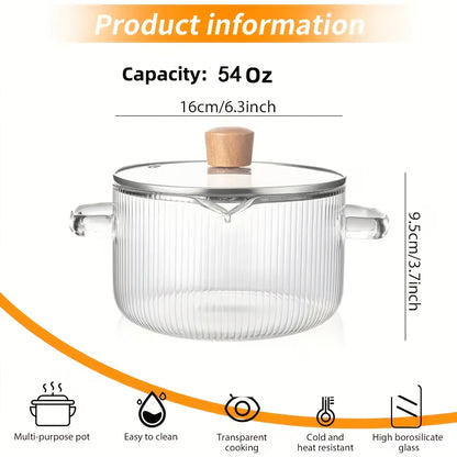 Glass Saucepan Set 2-Pack Stovetop Safe Borosilicate Ribbed Pots with Lids – 78oz & 54oz Heat Resistant Cookware for Soup, Ramen