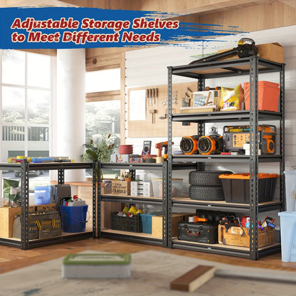 5-Tier Garage Shelving Unit, Metal & Wood Storage Shelves, Adjustable Utility Rack for Garage, Basement