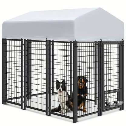 Outdoor Dog Enclosure Welded Wire Steel with UV-Resistant Roof Cover Secure Lock Dog Playpen Fence Run for Large Dogs 4x4 6x4 8x4 ft 6ft