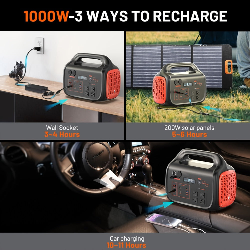 Portable Power Station 1075Wh/294Wh – 1000W/300W Solar Generator, Lithium Battery, 120V AC Outlet, for RV, Camping, Hiking