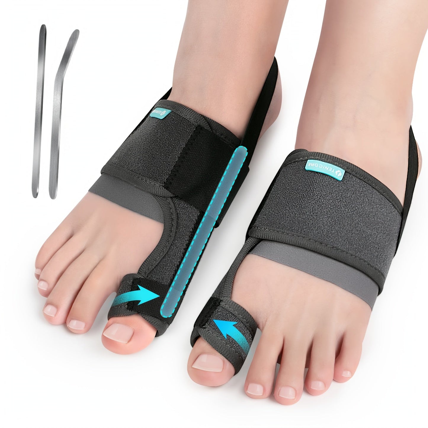Adjustable Big Toe Separator Splint Pair with Two Metal Angle Bars, Double Straps and MB1Q Checkout Model