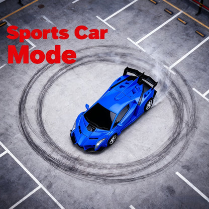 Remote Control Car, 1:18 Transforming Robot Model with One-Button Change, LED Lights, 360° Drift and Four Colors