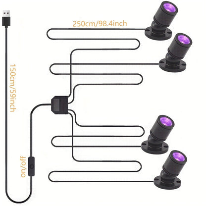 LED UV Blacklight USB Powered Mini Spotlight, Glow Party, Tapestry & UV Reactive Decoration with On/Off Switch