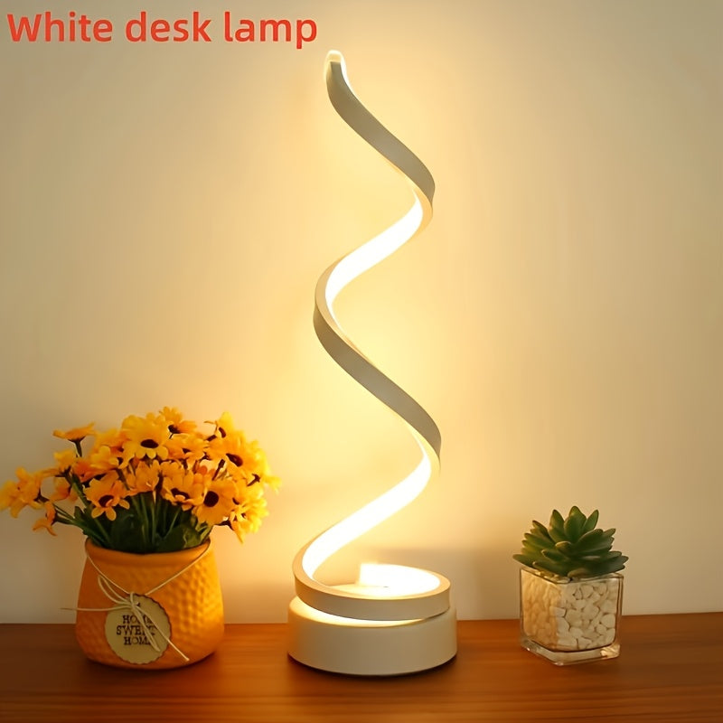 Dimmable Spiral Table Lamp with Touch Control & USB-C Charging Port, 3-Way Brightness Bedside Nightstand Lamp