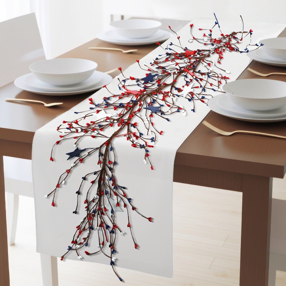 4th of July Garland with Fairy Lights 4.5Ft Patriotic Red White Blue Garland for Entryways, Bedrooms and Living Spaces