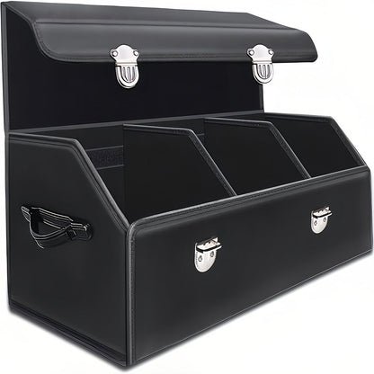 PU Leather Car Organizer Box Foldable Multi-Compartment – Large Capacity Storage for SUV, Truck, Camper & Car Interior