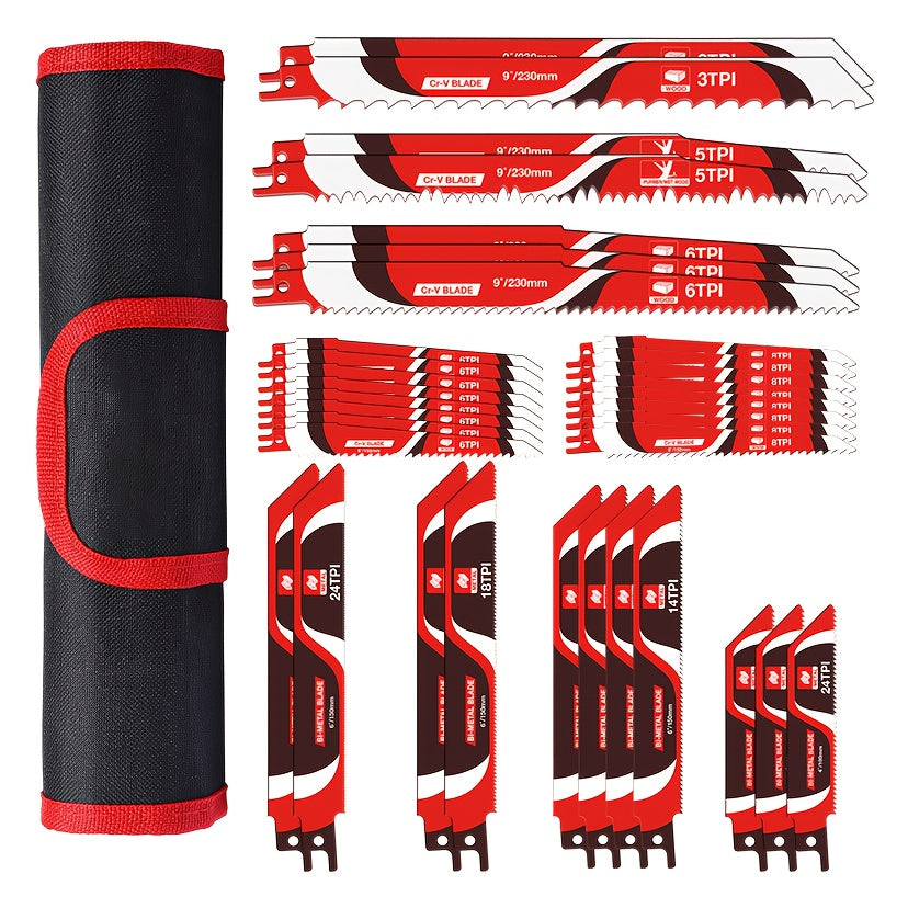 Reciprocating Saw Blades Set 34-Piece, Universal Fit Bi-Metal Blades for Metal & Wood Cutting, Demolition