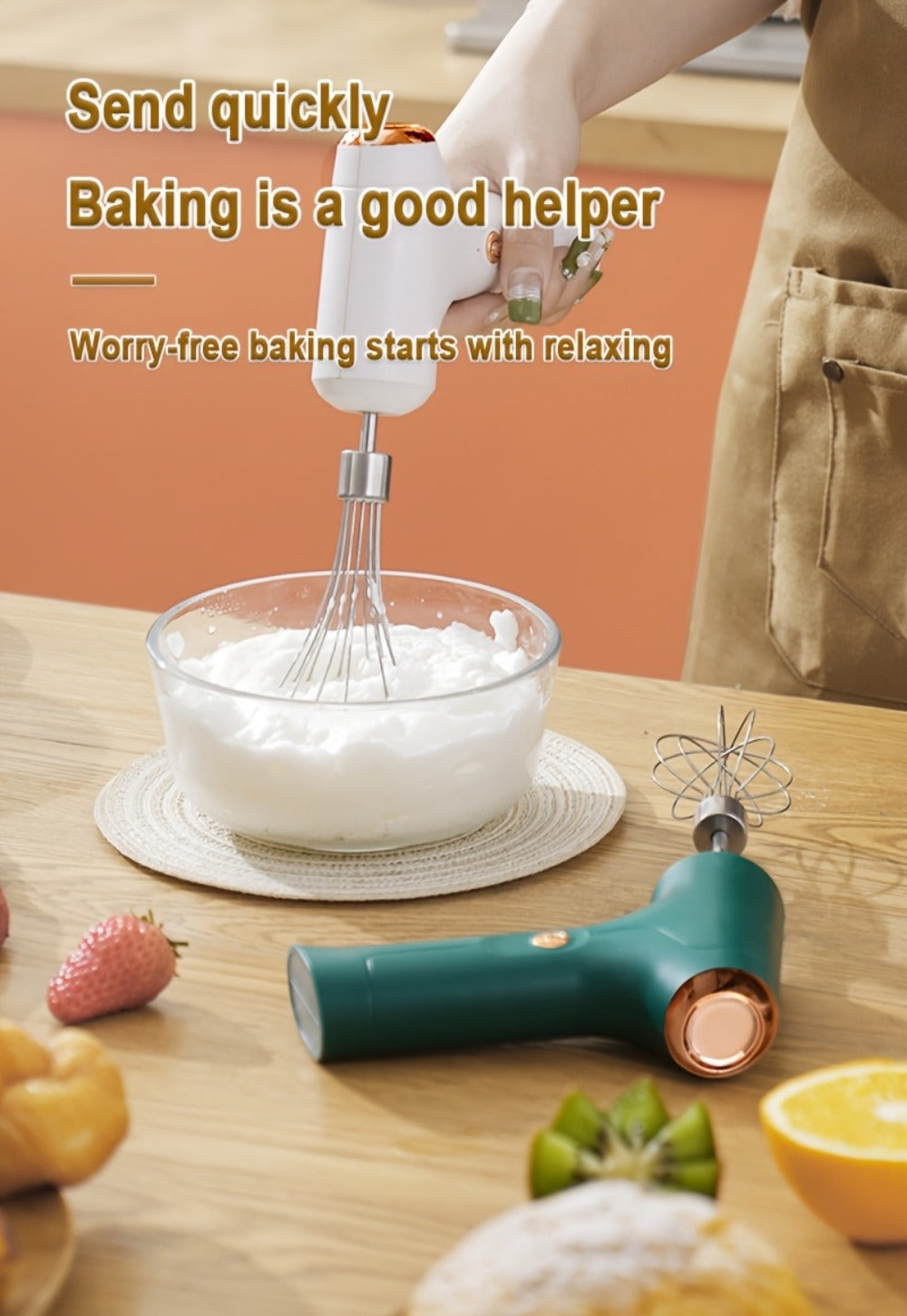 Wireless Electric Whisk Handheld Mixer - Rechargeable Cordless Egg Beater with Vertical Stand Design