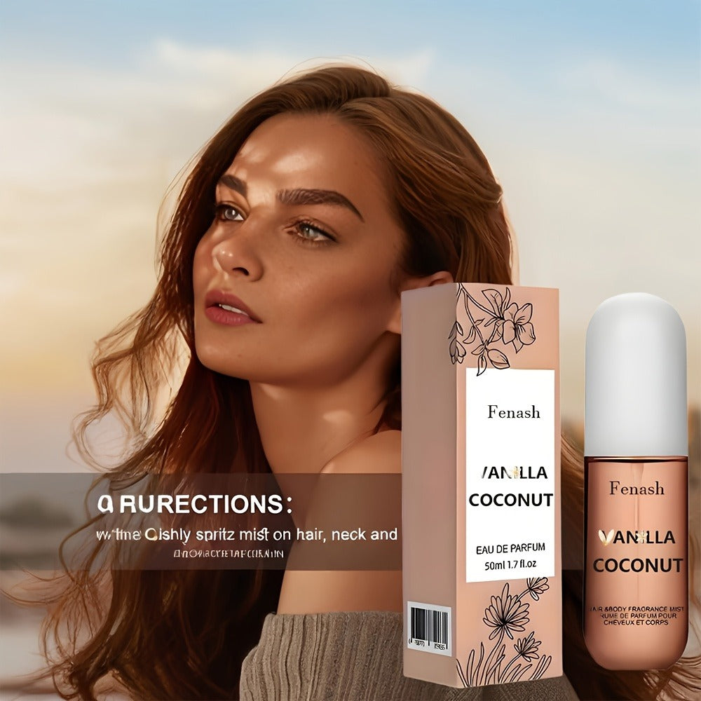 Vanilla Coconut Body Spray & Hair Mist – Long-Lasting Gourmand Floral Fragrance with Vitamin E & Moroccan Argan Oil, Skin-Safe for All Types