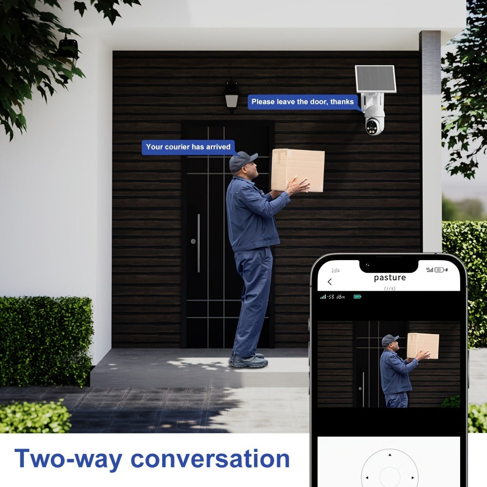 Solar Pan-Tilt Security Camera with 4G or 2.4GHz WiFi Options, 355° Pan, 90° Tilt and Two-Way Audio
