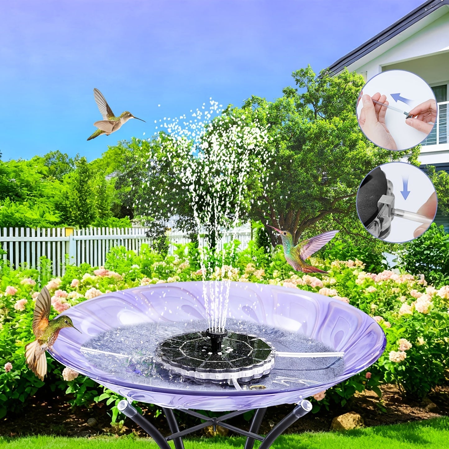 Bird Bath Fountain Solar 3.5W LED Lights 3000mAh Battery IPX8 7 Nozzles for Garden, Patio and Yard Use
