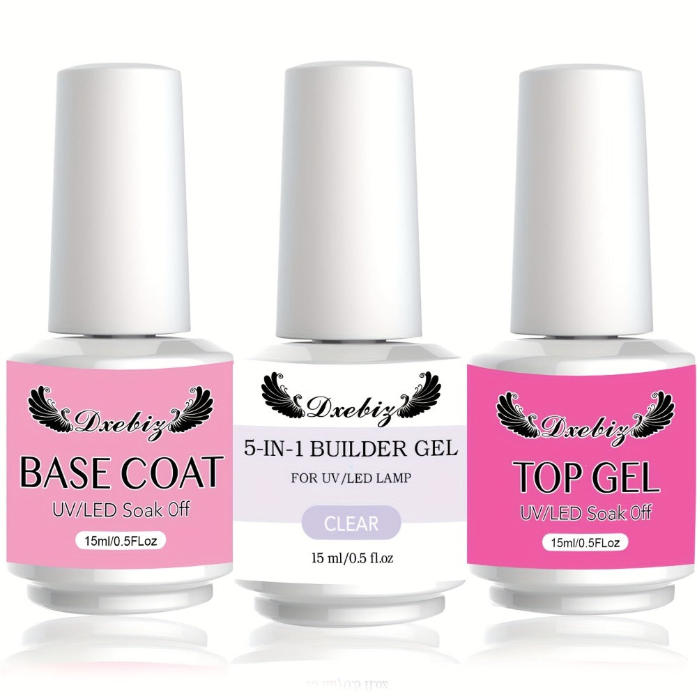 Builder Gel Nail Kit 5-in-1 Clear Nail Extension Gel Set – Primer Brush Repair Gel Nail Strengthening Overlay Kit 0.51oz