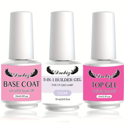 Builder Gel Nail Kit 5-in-1 Clear Nail Extension Gel Set – Primer Brush Repair Gel Nail Strengthening Overlay Kit 0.51oz