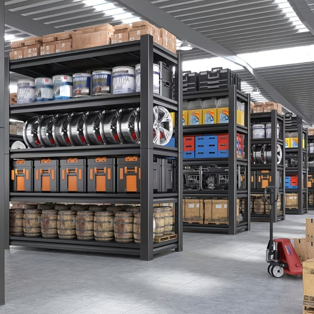 Metal Shelving Unit 5-Tier - Powder-Coated Steel Storage Rack, Adjustable Height, No-Tool Assembly
