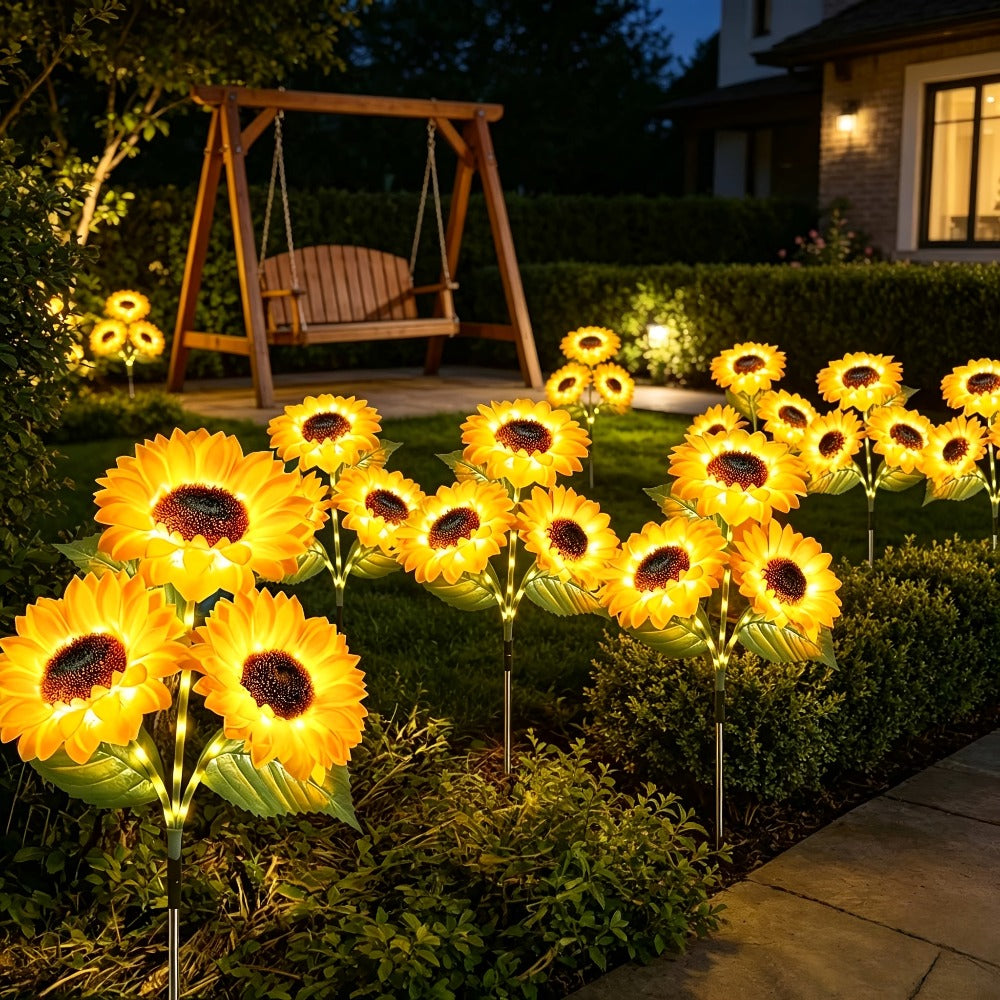 Solar Garden Lights Sunflower Stake Lanterns, IP44 with 1- or 2-Piece configurations Options for Lawn Decor