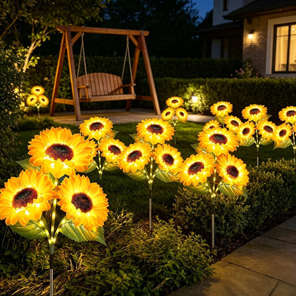 Solar Garden Lights Sunflower Stake Lanterns, IP44 with 1- or 2-Piece configurations Options for Lawn Decor