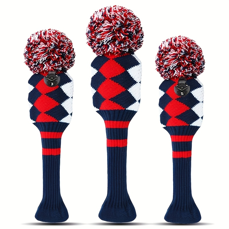 Knitted Golf Club Head Covers 3-Pack Set for Driver & Fairway Woods, Fits 460cc Drivers, Hook & Loop Closure Protective Headcovers for 1 3 5