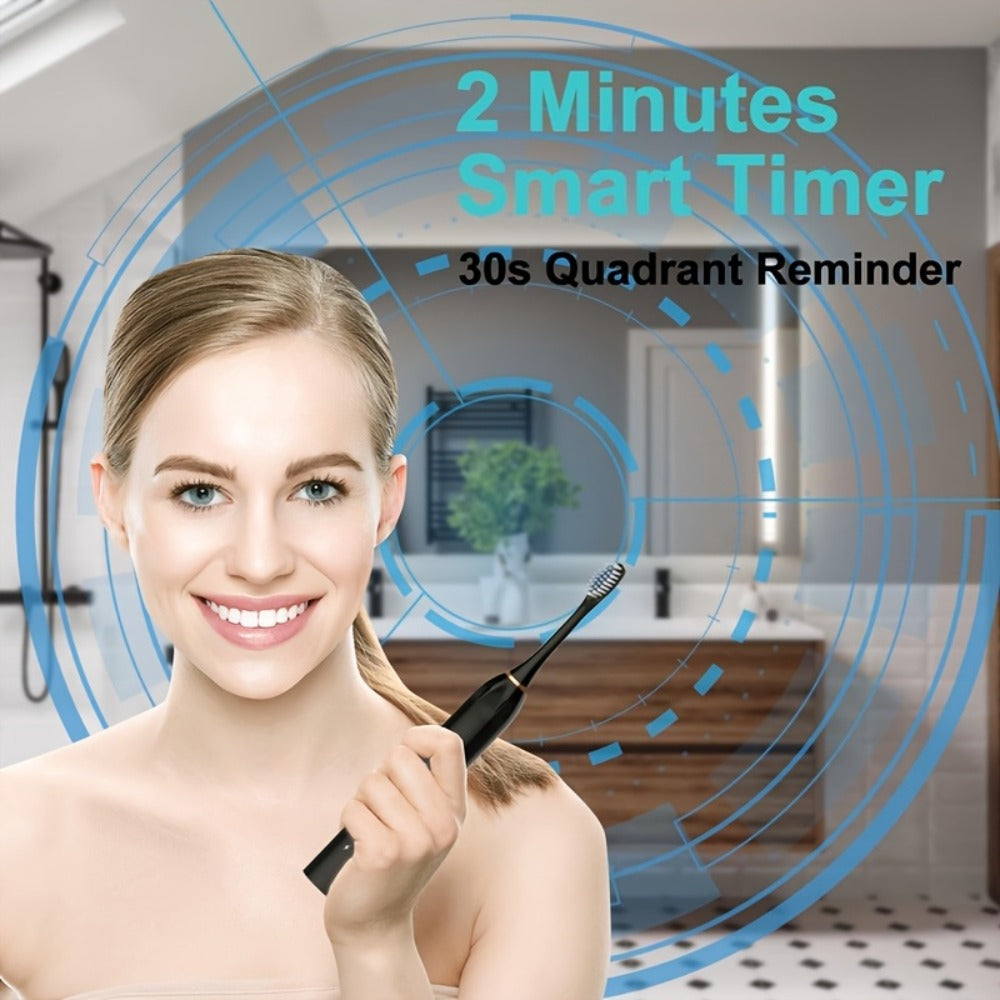 Rechargeable Electric Toothbrush 6 Cleaning Modes with 8 Brush Heads – USB Charge, Soft Bristles, Portable for Travel & Home Use