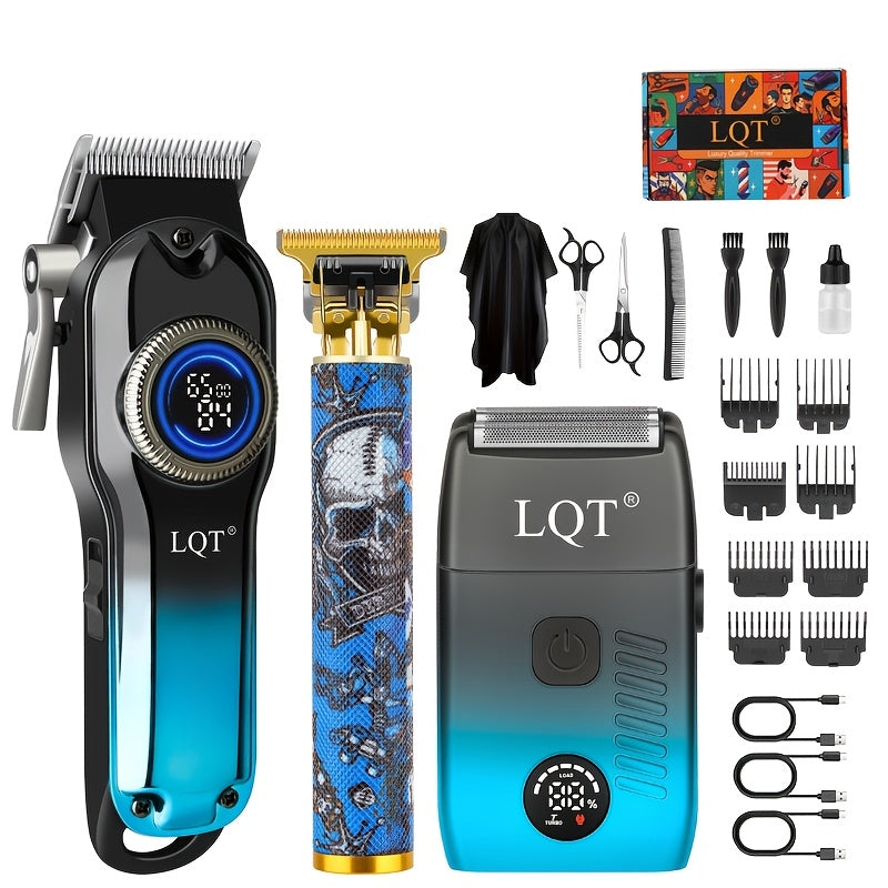 Hair Clipper LQT Blue Multi-Tool Grooming Set Options with Digital Displays, USB Charging and Guide Combs