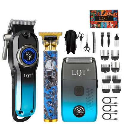 Hair Clipper LQT Blue Multi-Tool Grooming Set Options with Digital Displays, USB Charging and Guide Combs