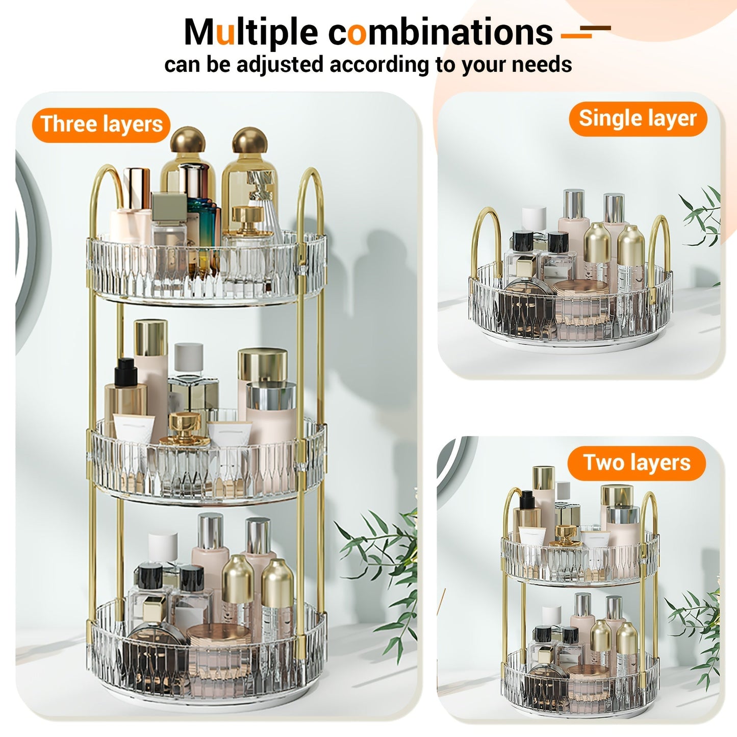 360 Rotating Makeup Organizer Skincare Storage Rack – Multi-Layer Detachable Cosmetic Organizer for Perfume, Lipstick, Skincare