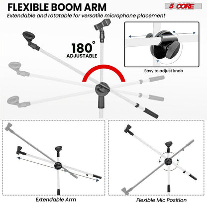 Tripod Microphone Boom Stand with 63-Inch Height, 31.5-Inch Arm, Two Clips and Six Color Options