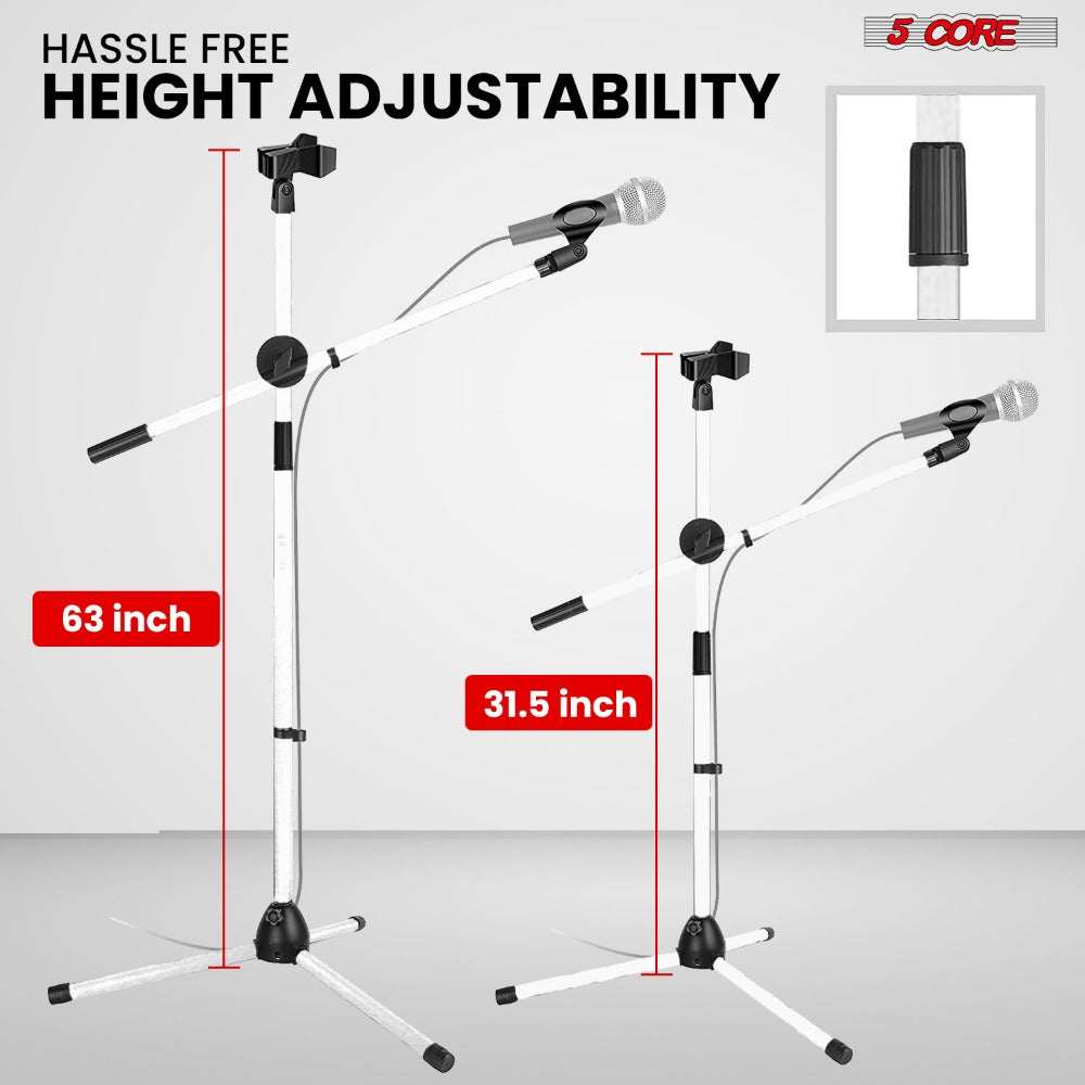 Tripod Microphone Boom Stand with 63-Inch Height, 31.5-Inch Arm, Two Clips and Six Color Options