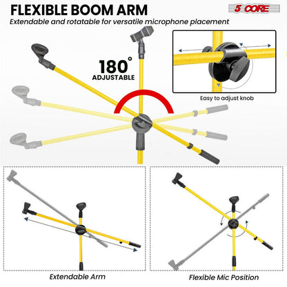 Tripod Microphone Boom Stand with 63-Inch Height, 31.5-Inch Arm, Two Clips and Six Color Options