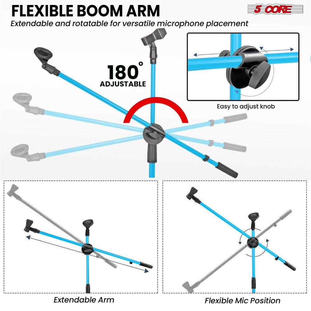 Tripod Microphone Boom Stand with 63-Inch Height, 31.5-Inch Arm, Two Clips and Six Color Options