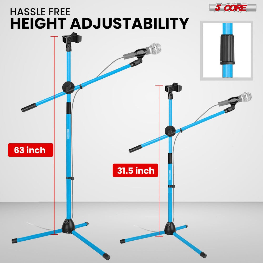 Tripod Microphone Boom Stand with 63-Inch Height, 31.5-Inch Arm, Two Clips and Six Color Options