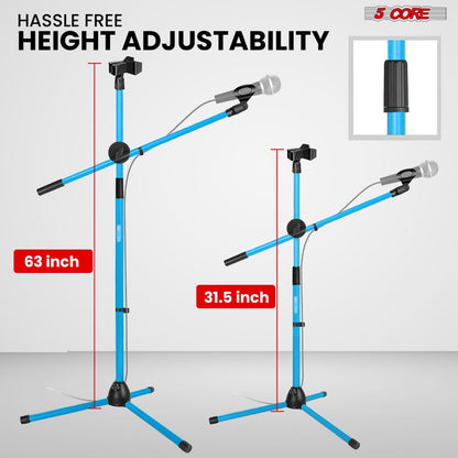 Tripod Microphone Boom Stand with 63-Inch Height, 31.5-Inch Arm, Two Clips and Six Color Options