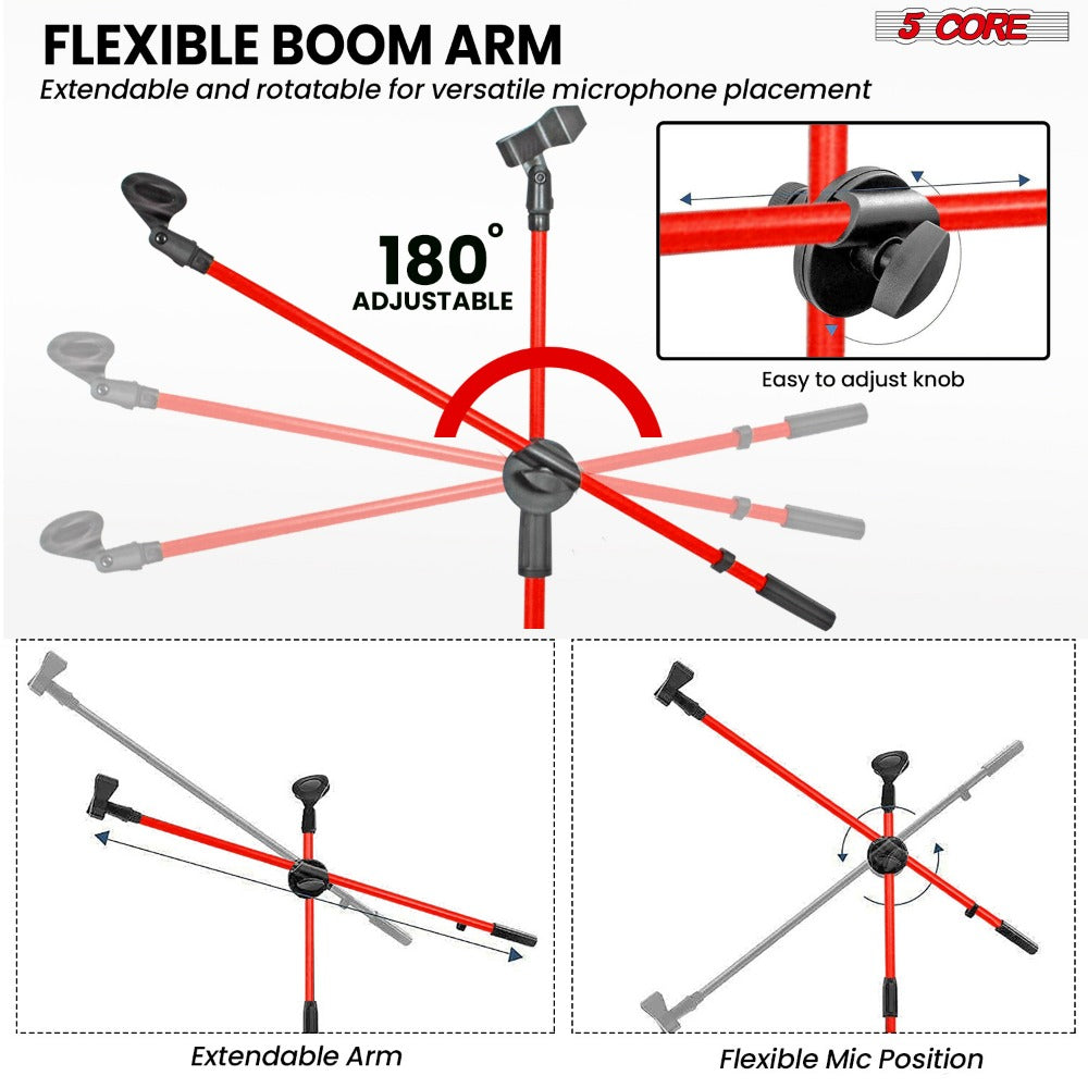 Tripod Microphone Boom Stand with 63-Inch Height, 31.5-Inch Arm, Two Clips and Six Color Options