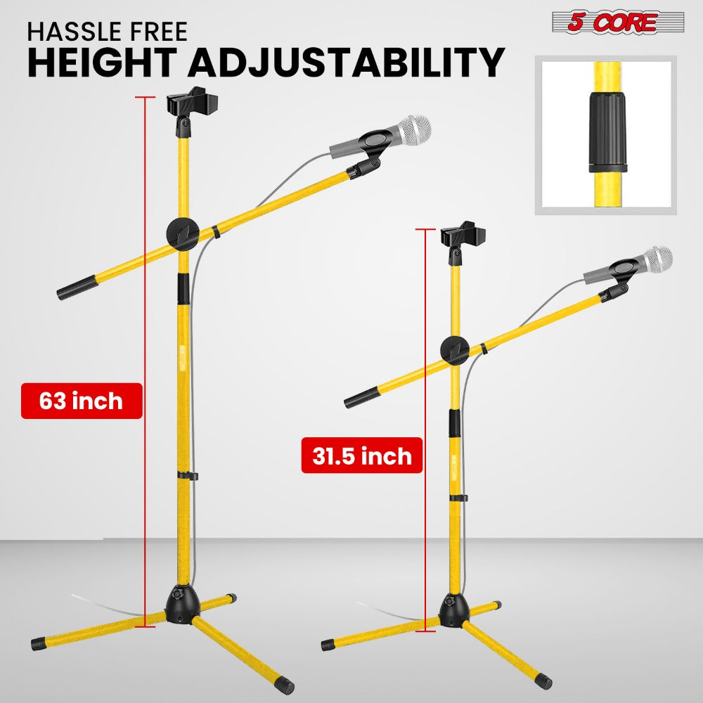 Tripod Microphone Boom Stand with 63-Inch Height, 31.5-Inch Arm, Two Clips and Six Color Options