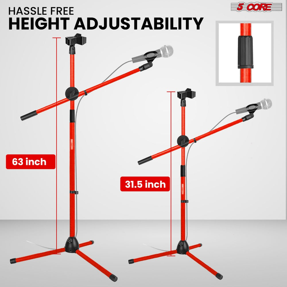 Tripod Microphone Boom Stand with 63-Inch Height, 31.5-Inch Arm, Two Clips and Six Color Options