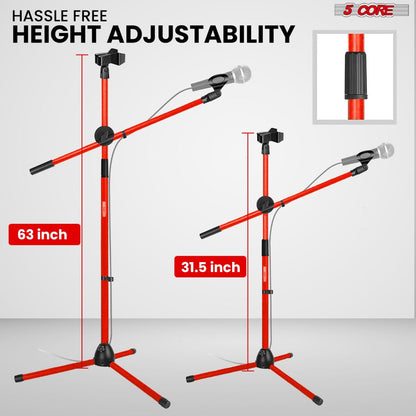 Tripod Microphone Boom Stand with 63-Inch Height, 31.5-Inch Arm, Two Clips and Six Color Options