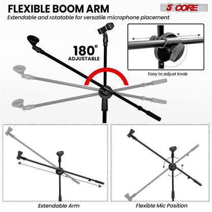 Tripod Microphone Boom Stand with 63-Inch Height, 31.5-Inch Arm, Two Clips and Six Color Options
