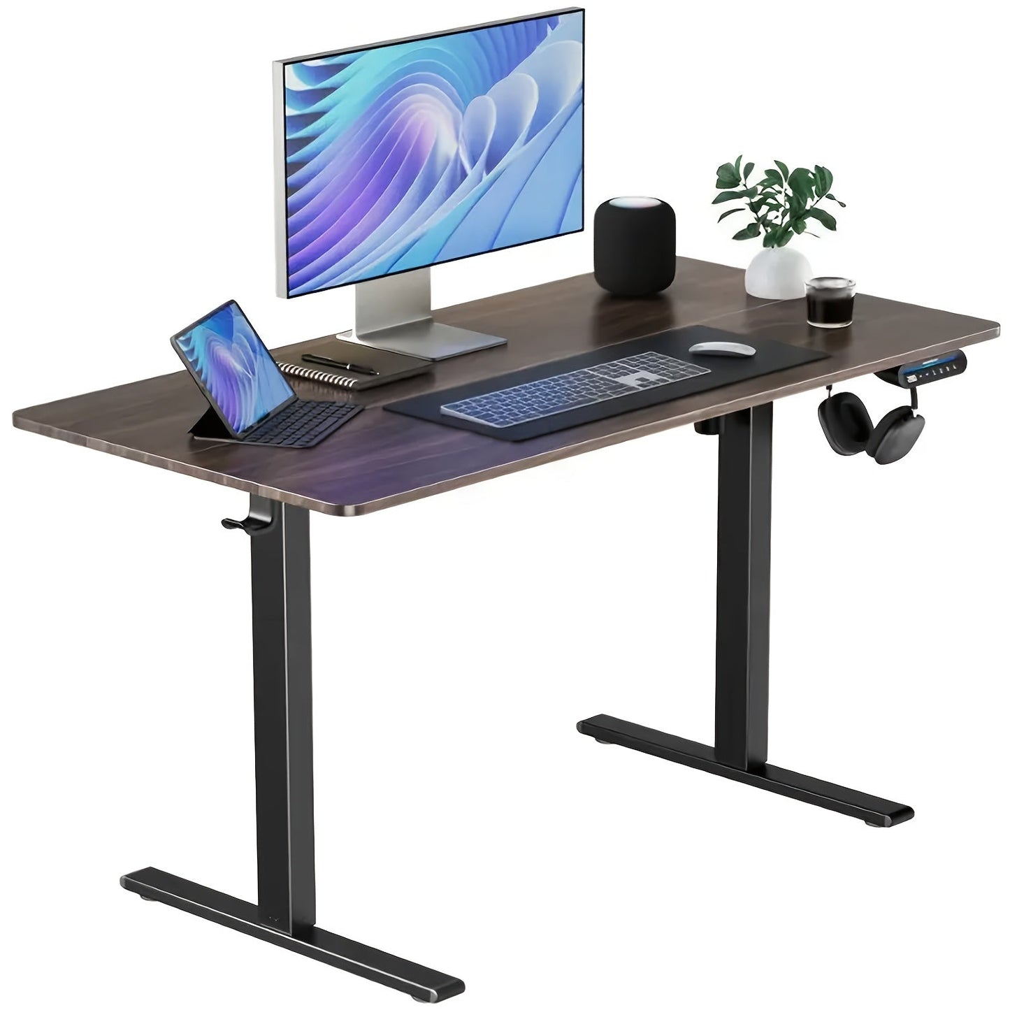 Standing Desk shown in the 63*28 Walnut Wood option