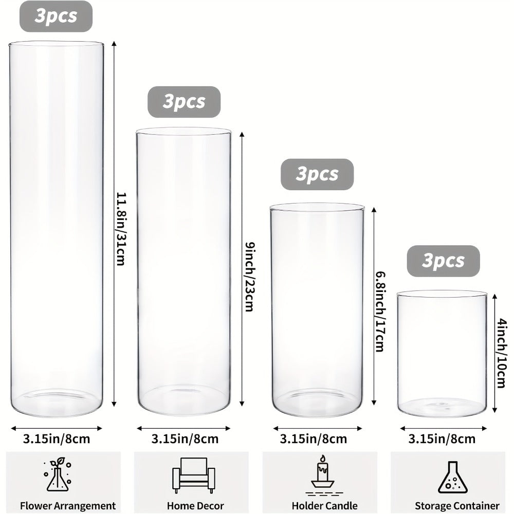 Clear Cylinder Glass Vases Set Wedding Centerpieces Home Decor for Entryways, Bedrooms and Living Spaces