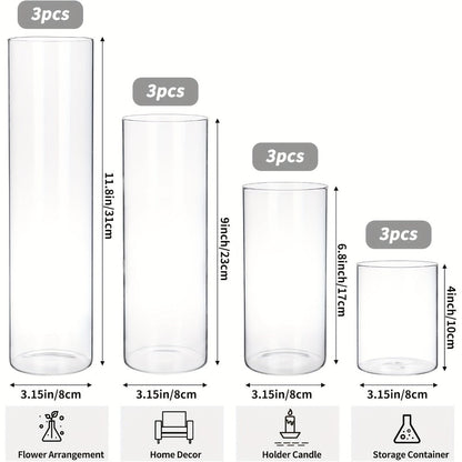Clear Cylinder Glass Vases Set Wedding Centerpieces Home Decor for Entryways, Bedrooms and Living Spaces