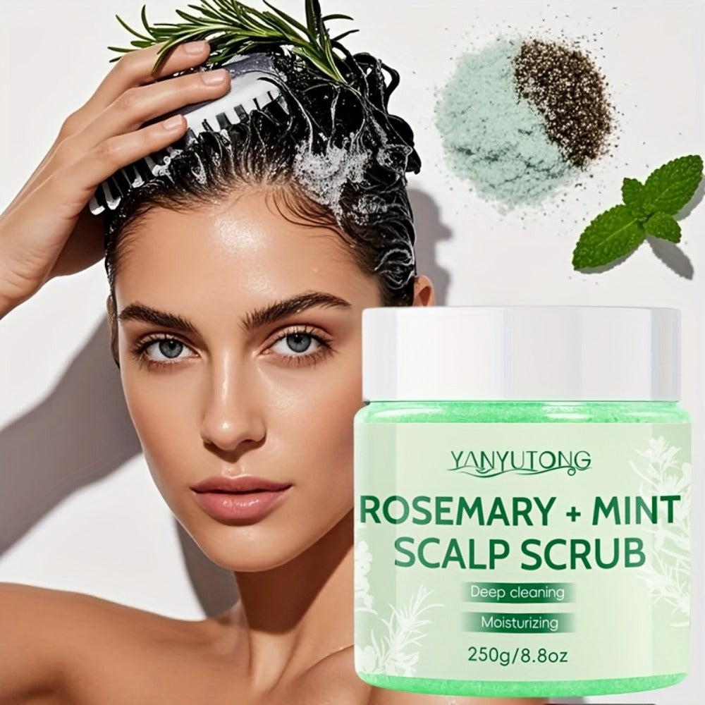 Rosemary Mint Scalp Scrub with Massage Brush 250g, Deep Cleansing Hair Scalp Exfoliator, Removes Buildup & Purifies for Oily